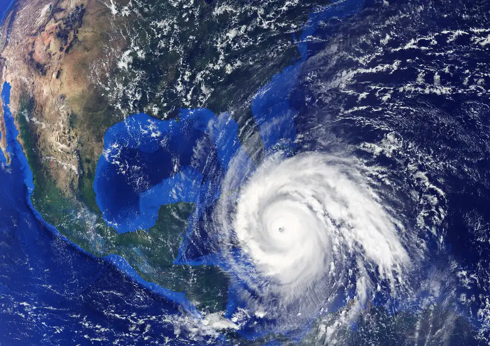 Satellite view of a hurricane over the Gulf of Mexico