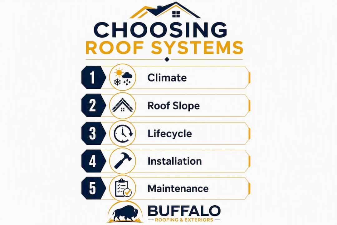 Infographic showing roof system selection steps