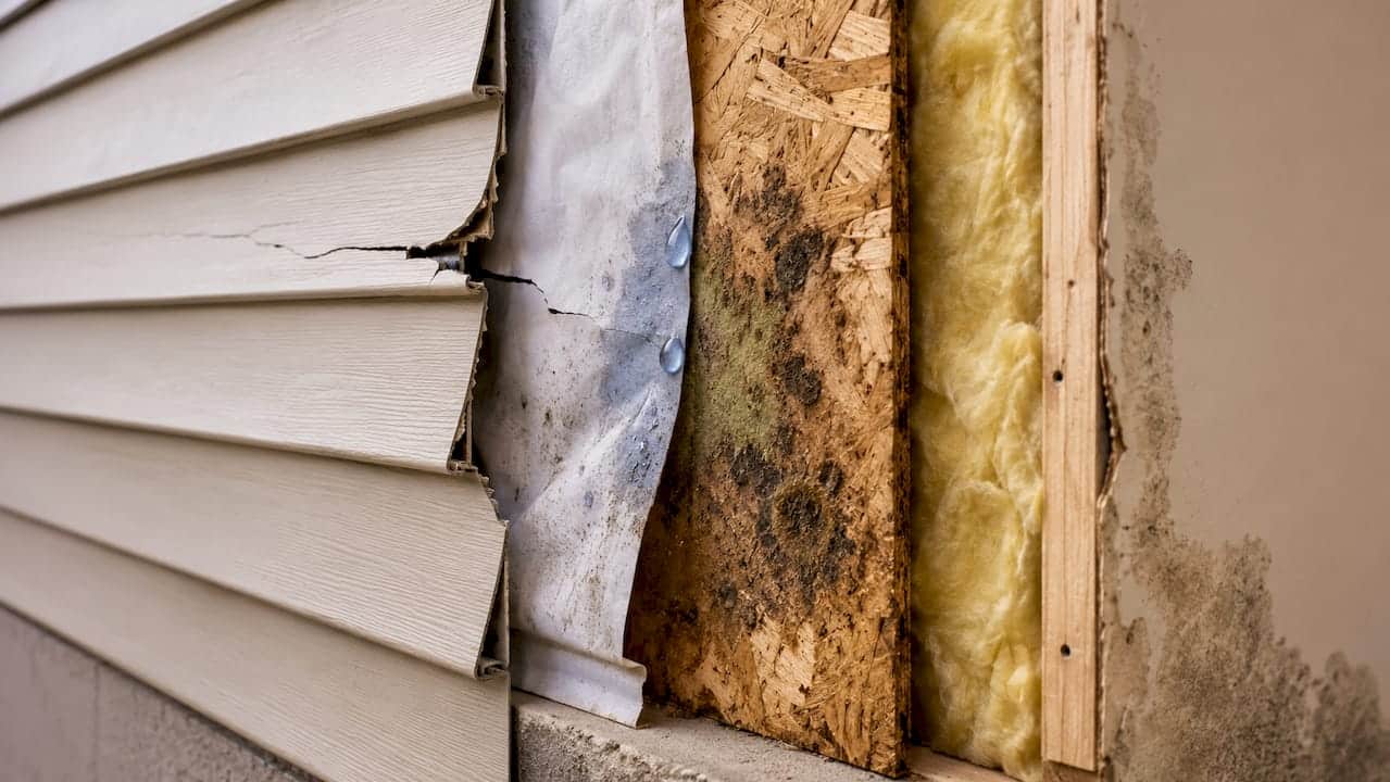 Moisture spreading behind cracked siding