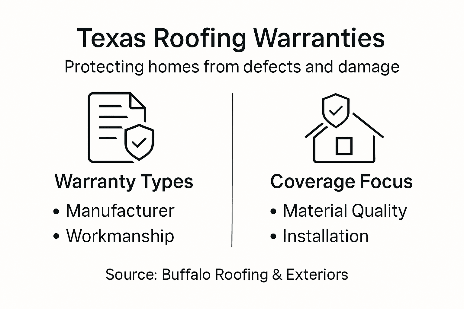 Infographic on Texas roofing warranty types and coverage