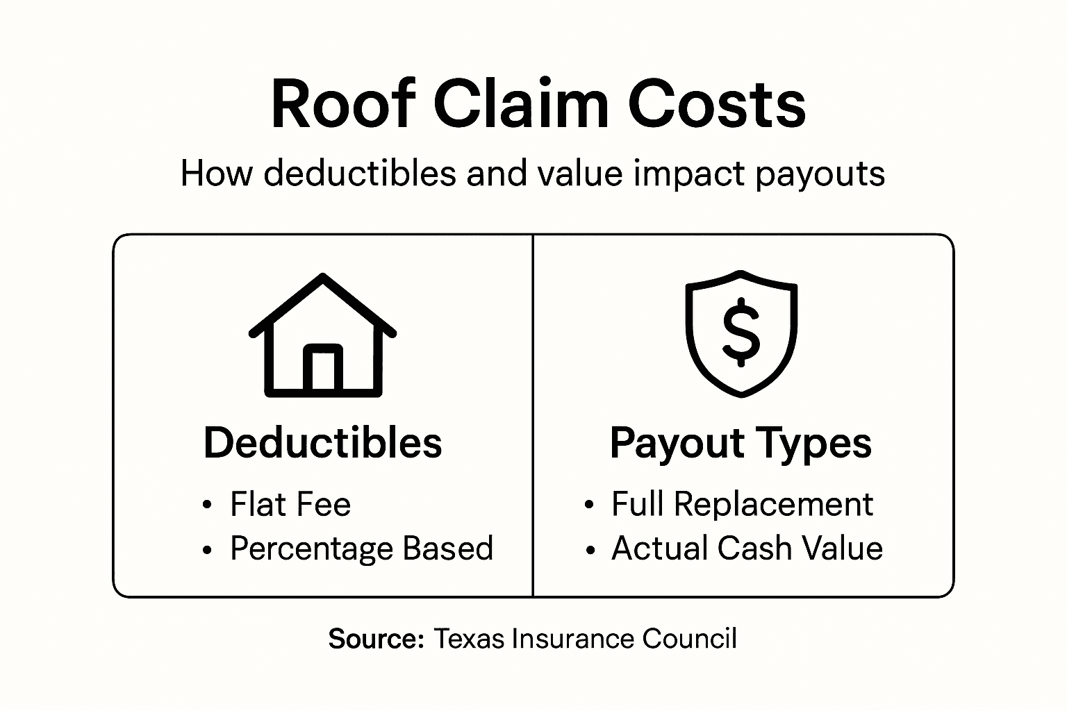 Infographic explaining roof claim costs and types
