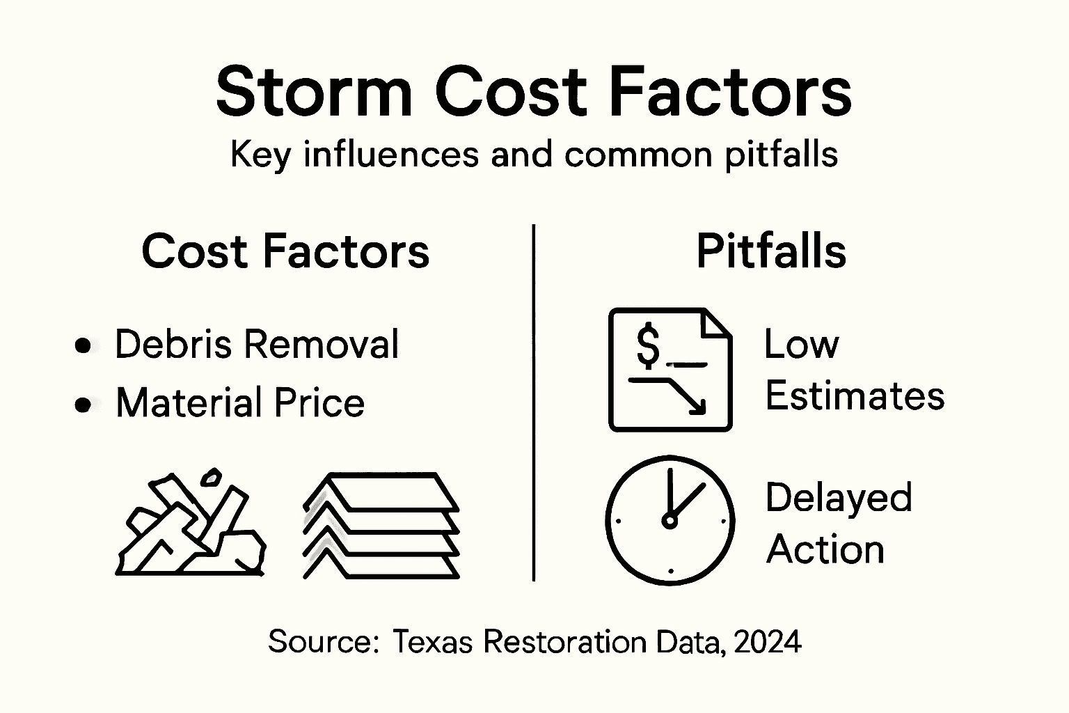 Infographic showing Texas storm restoration cost factors