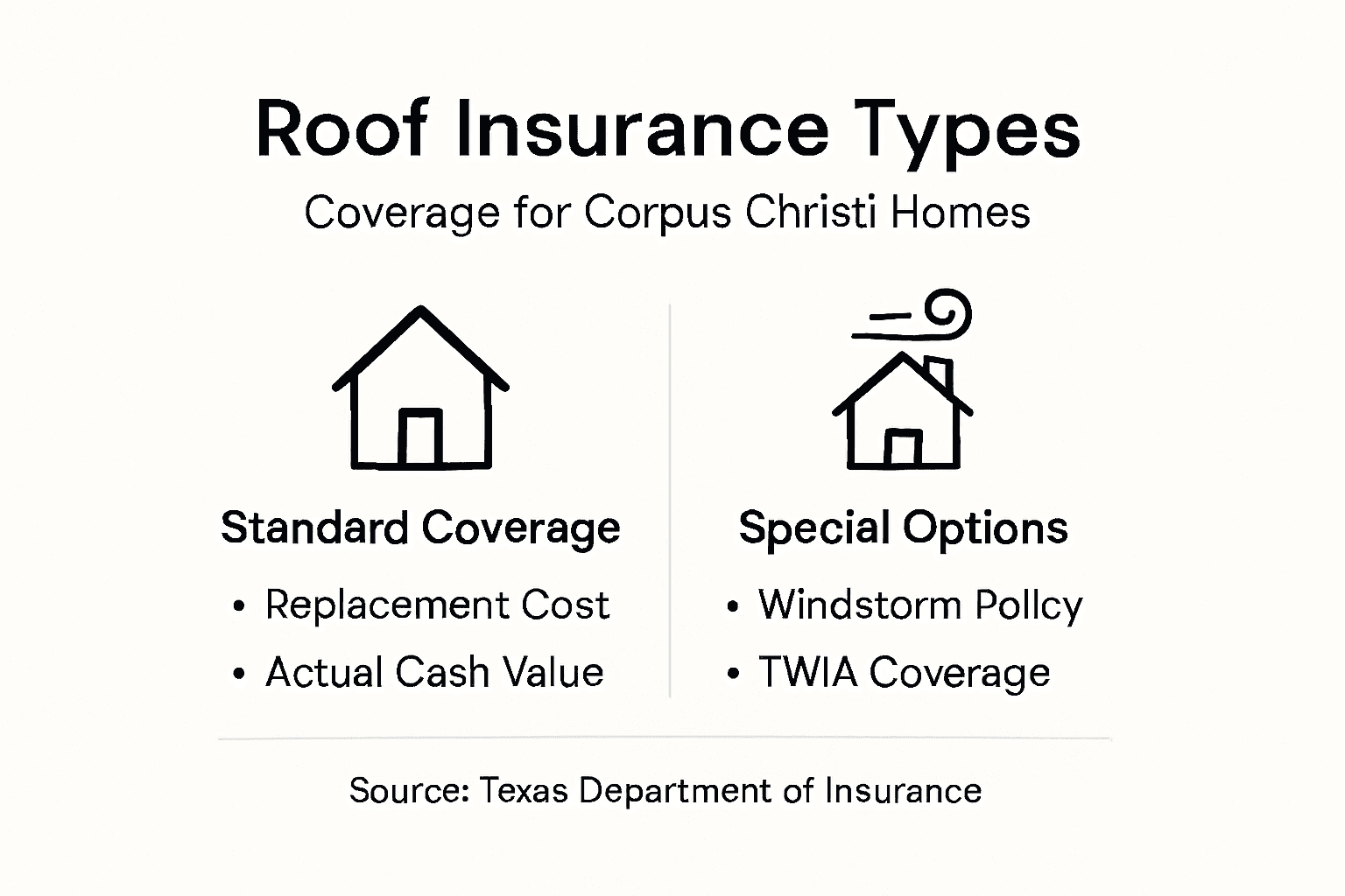 Infographic showing Corpus Christi roof insurance types