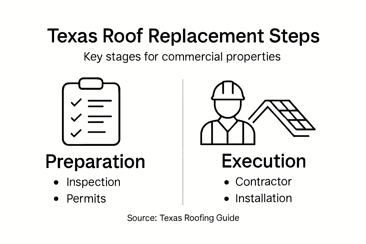 Infographic illustrating key Texas roof replacement steps