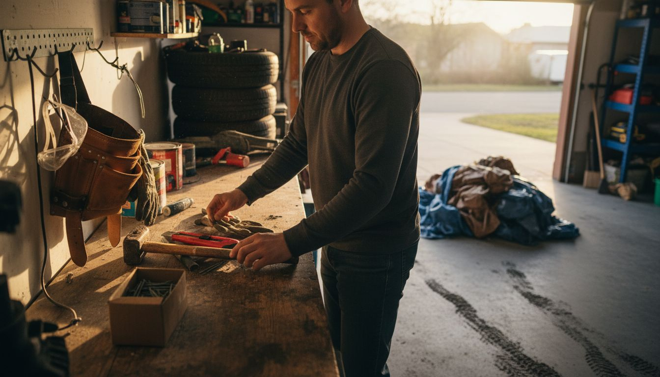 Roofer preparing tools for storm repair