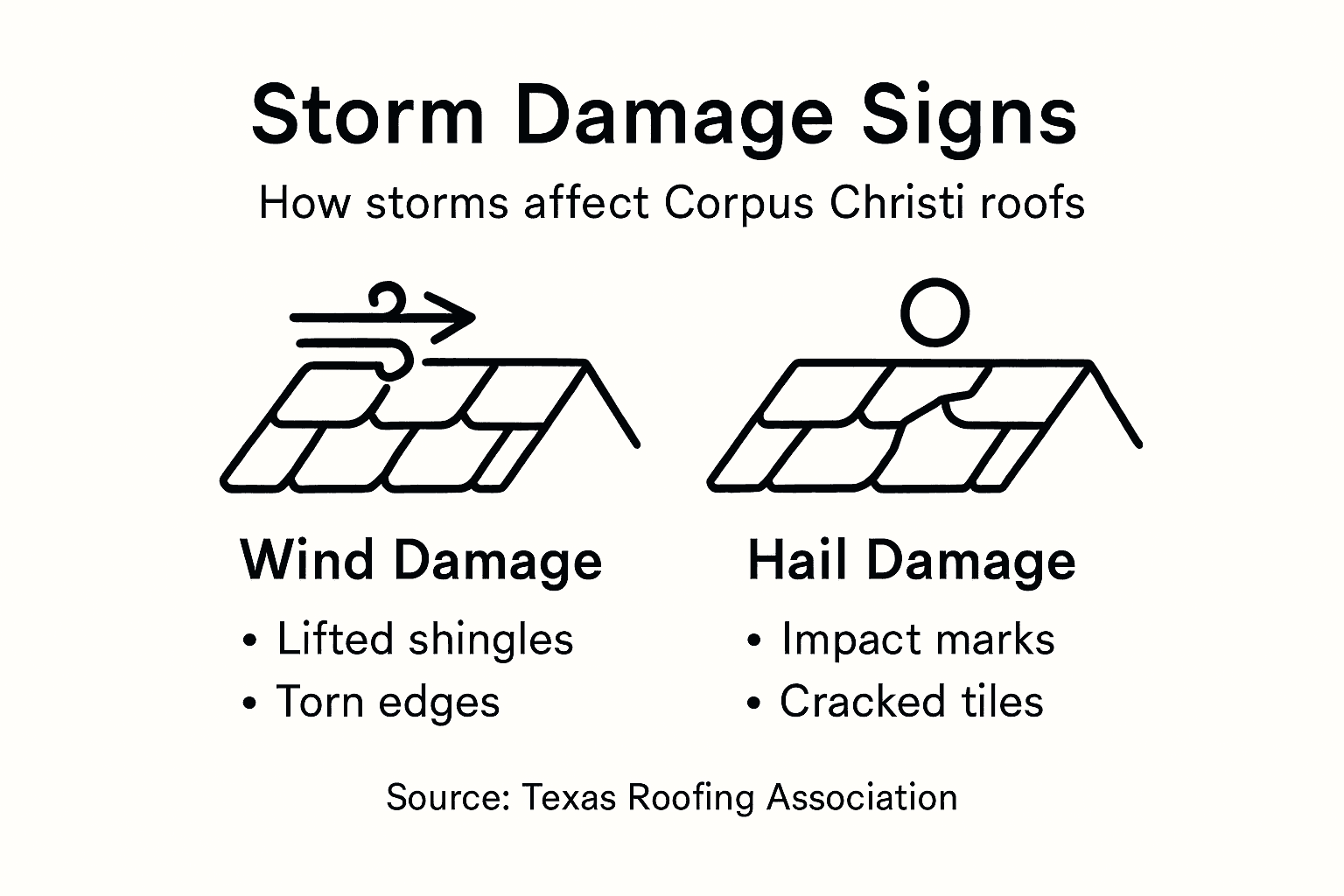 Infographic showing storm damage signs on roofs