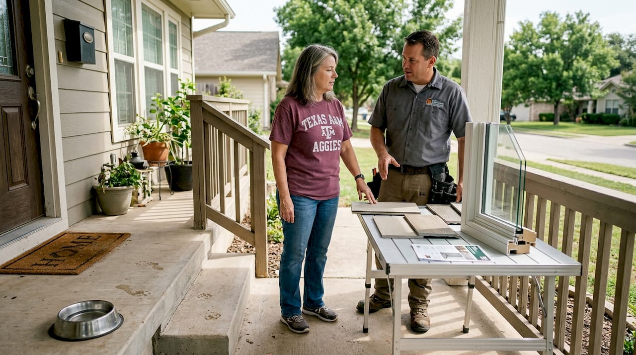 Homeowner and contractor discuss siding upgrades