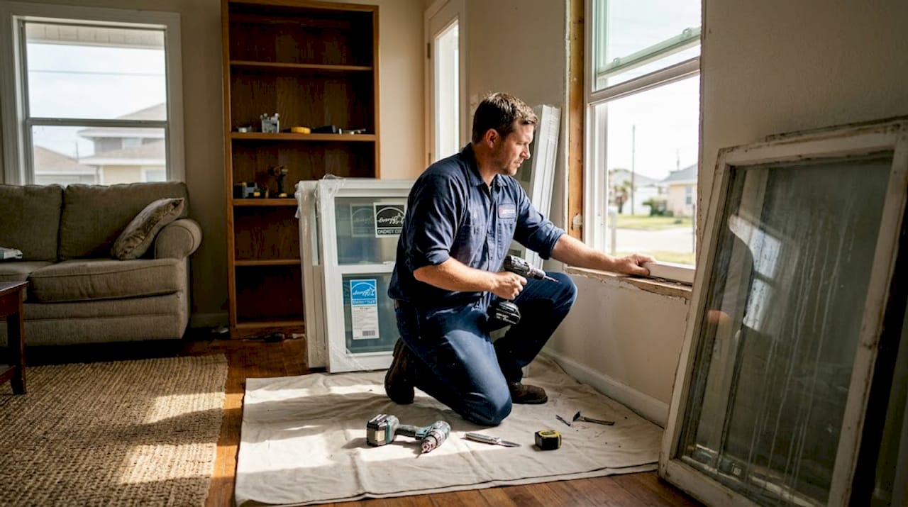 Installer fits new energy rated windows