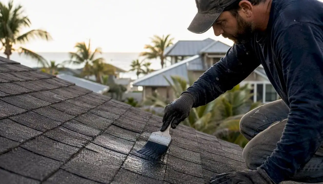 Roof restoration treatment applied on shingles