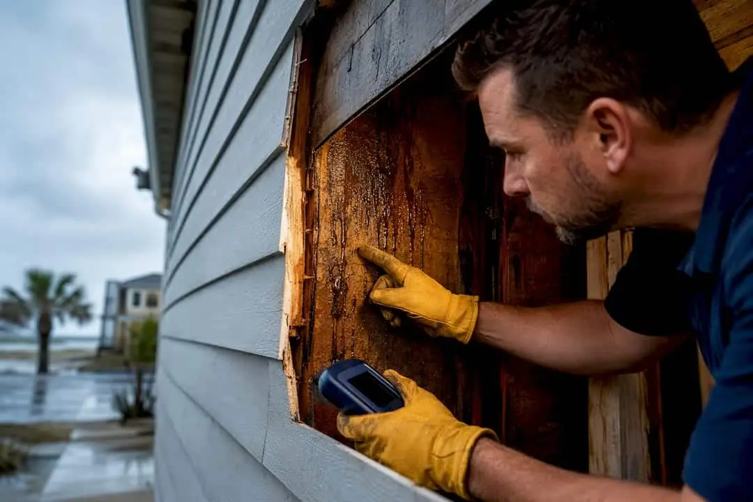 Moisture visible behind a siding section