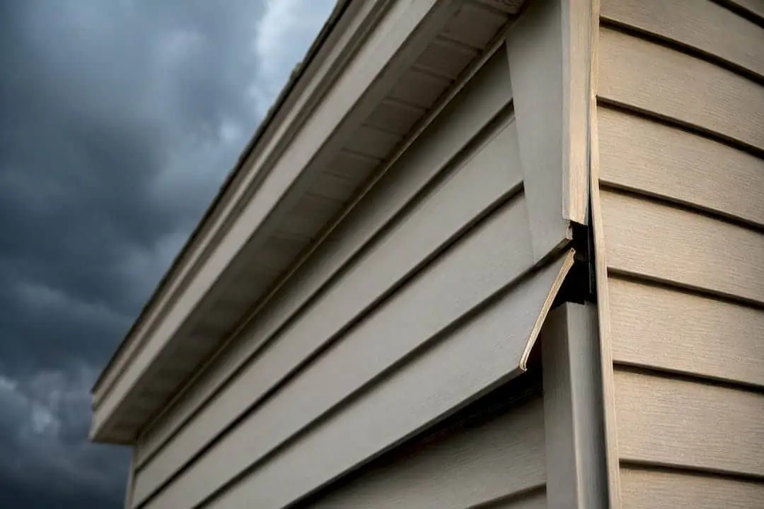 Loose vinyl siding panel after wind damage