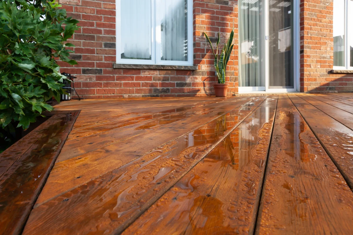 stained deck repels water
