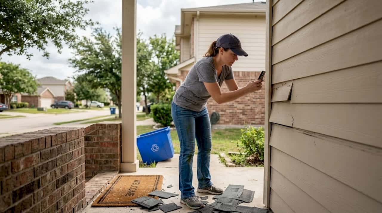 Homeowner photographing Texas storm damage