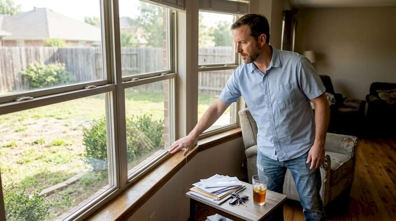 Texas homeowner inspects living room window