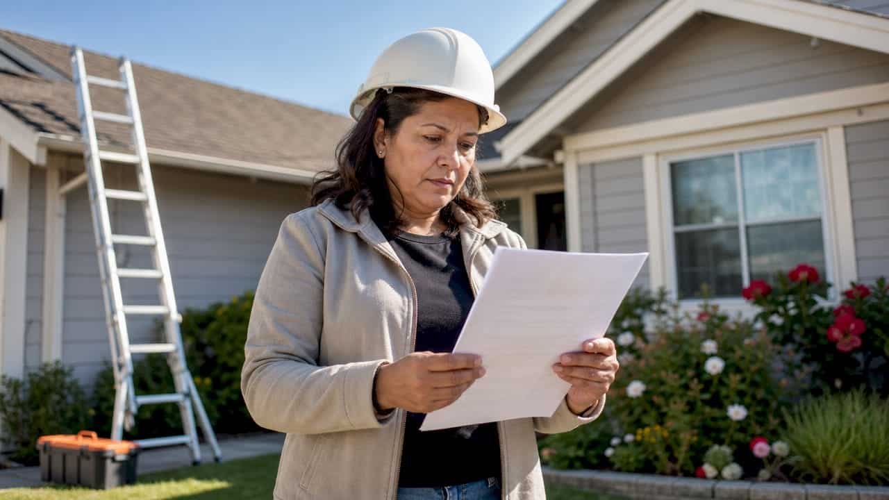 Homeowner reviewing roof safety checklist outdoors
