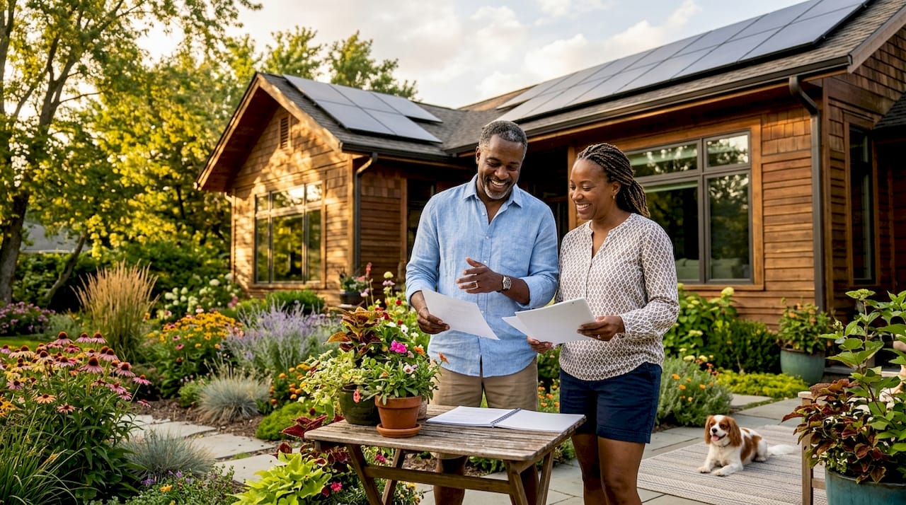 Homeowners in front of Energy Star certified house