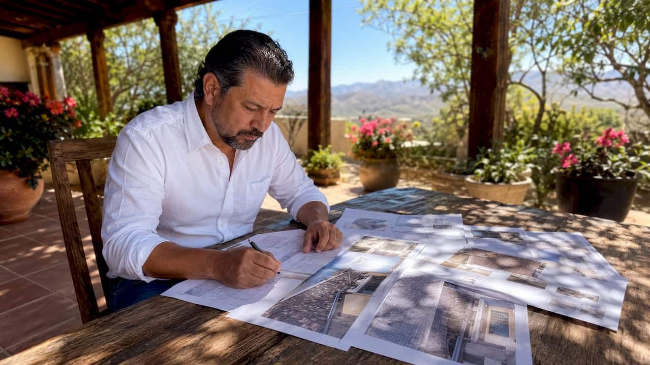 Roofing contractor reviewing project proposals