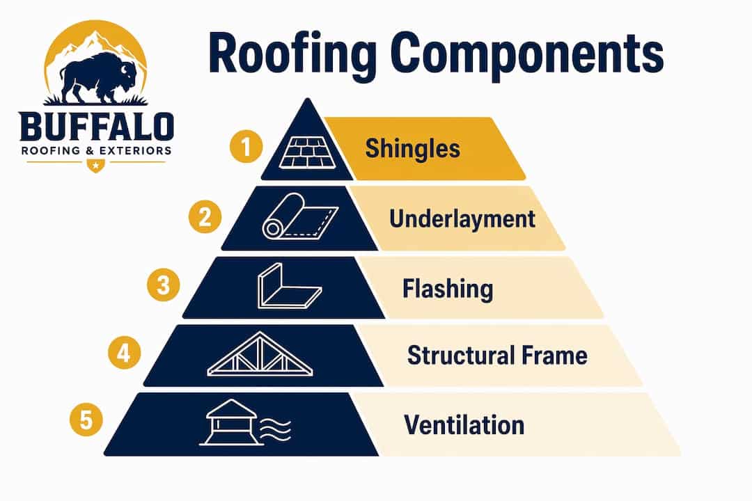 Infographic showing key roofing components hierarchy