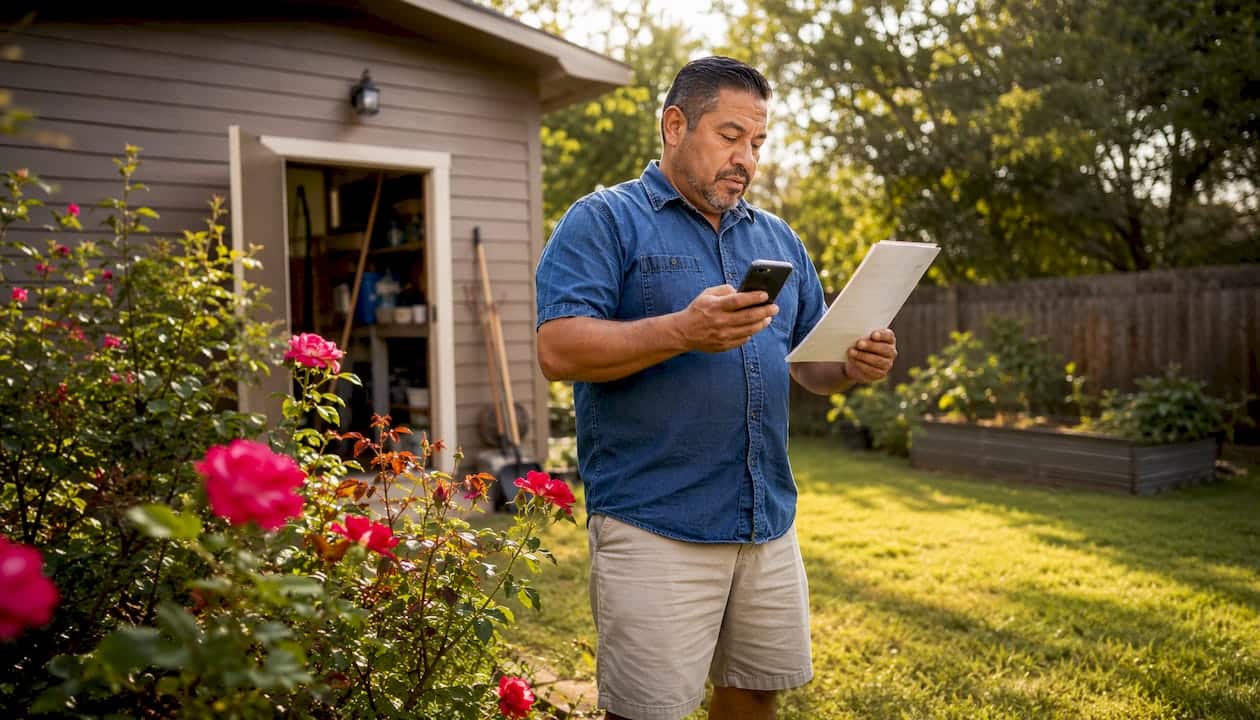 Homeowner checking roofing contractor paperwork
