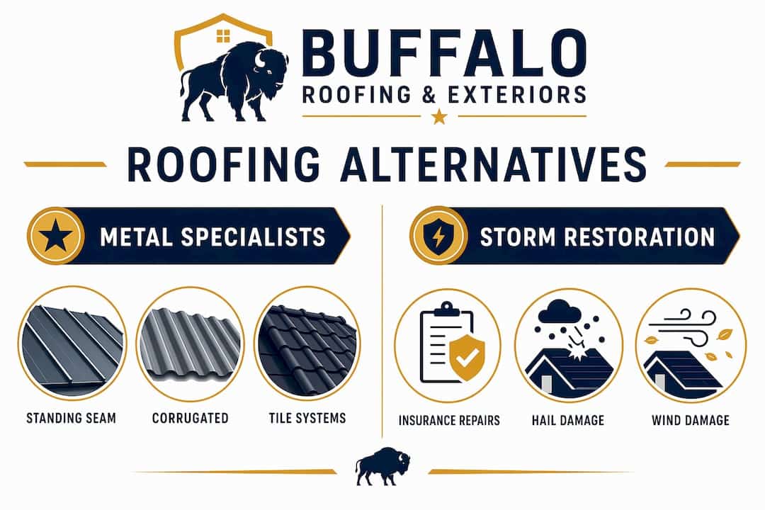 Infographic comparing metal and storm-restoration roofing alternatives