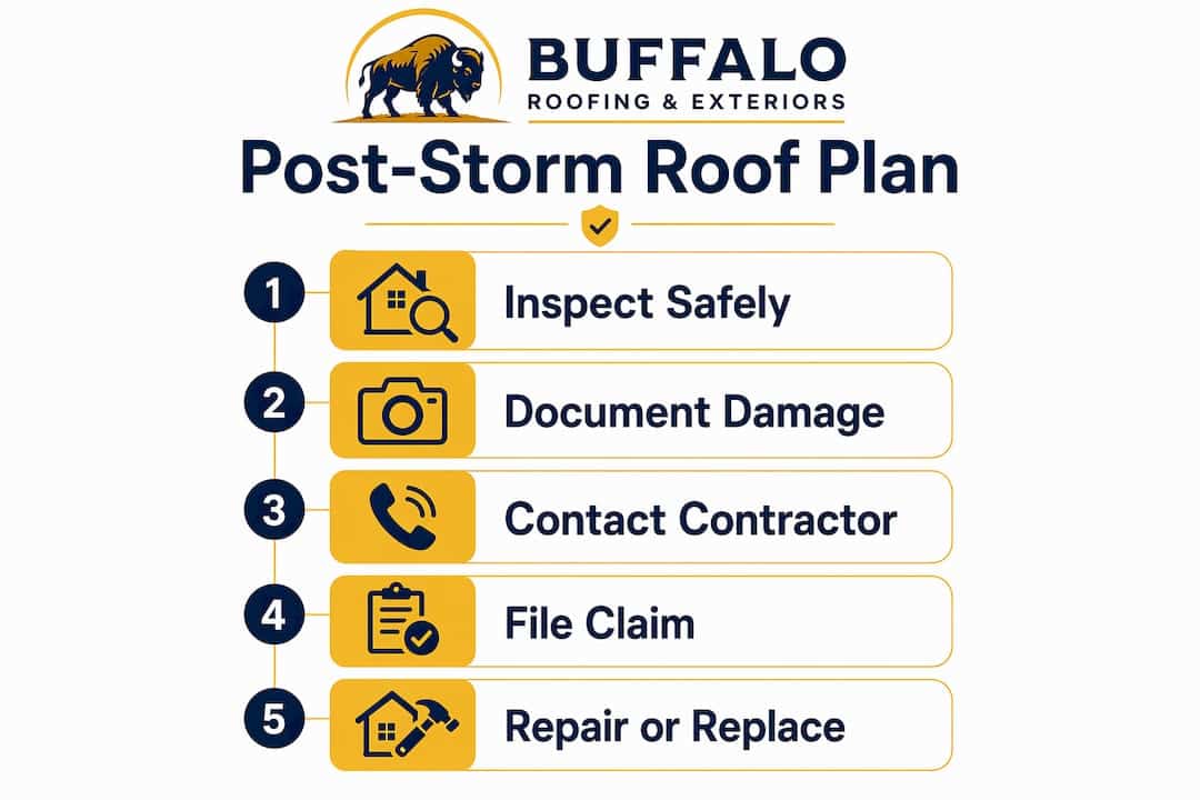 Infographic showing post-storm roof action steps