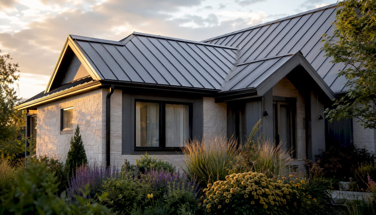 Modern house with standing-seam metal roofing