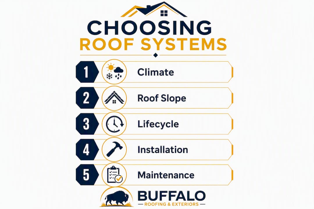 Infographic showing roof system selection steps