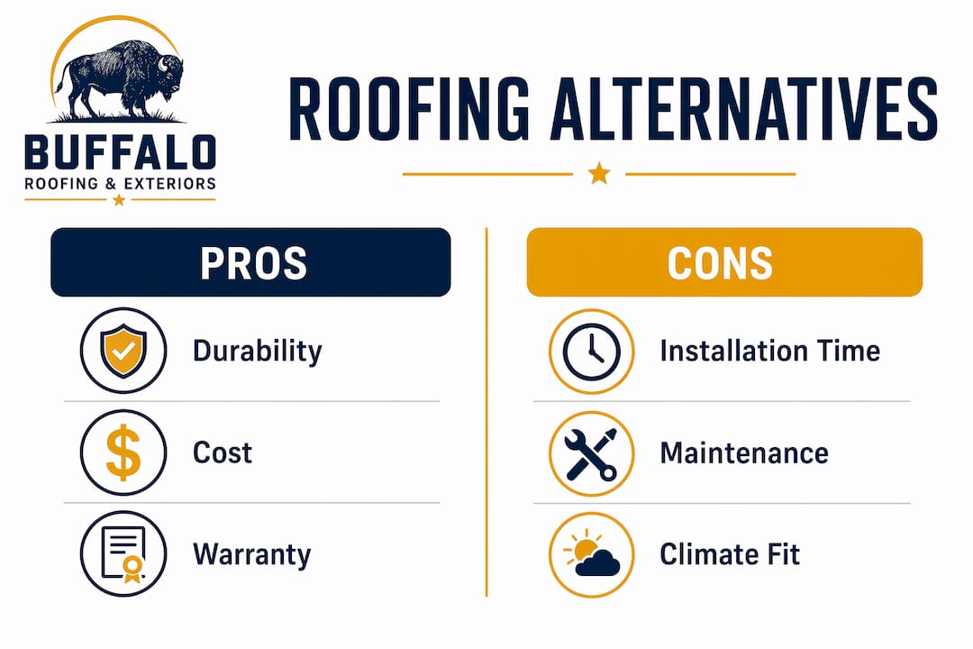 Infographic comparing roofing alternatives pros and cons