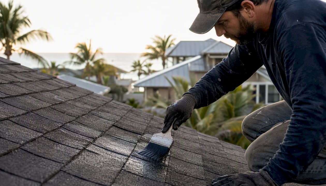 Roof restoration treatment applied on shingles
