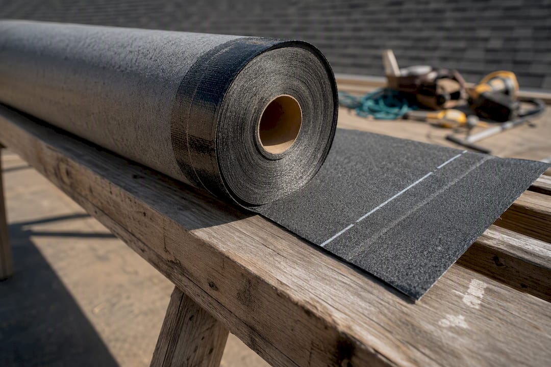Roll of ice shield membrane on workbench