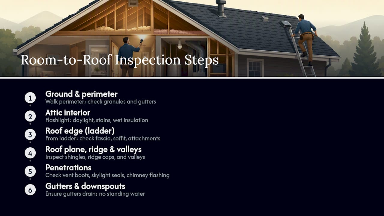 Roof inspection checklist zones from ground to roof