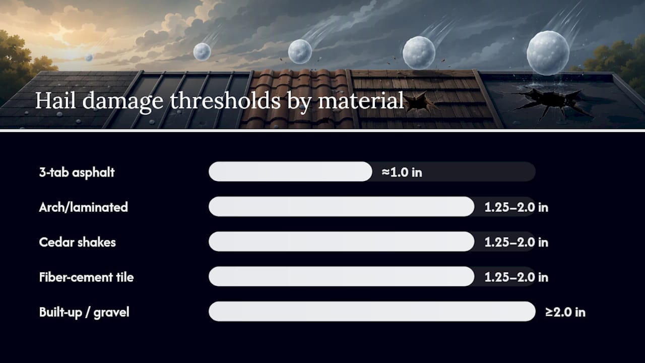 Diagram of roofing materials hail damage thresholds