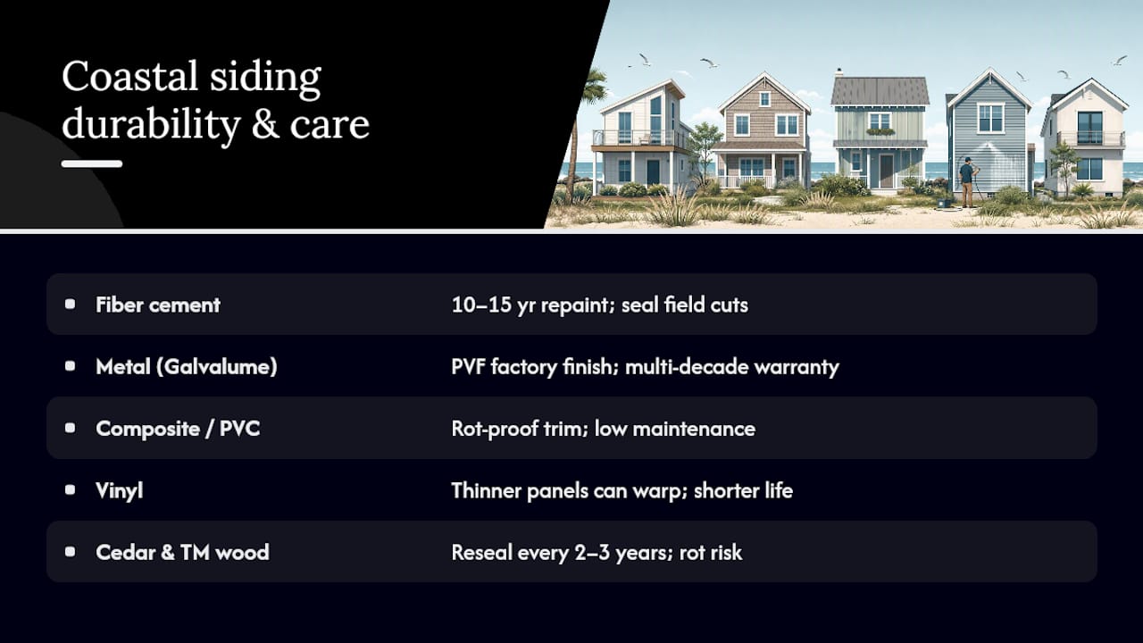Durability comparison chart for coastal siding materials