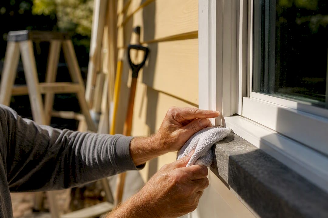 Hands cleaning and maintaining vinyl window