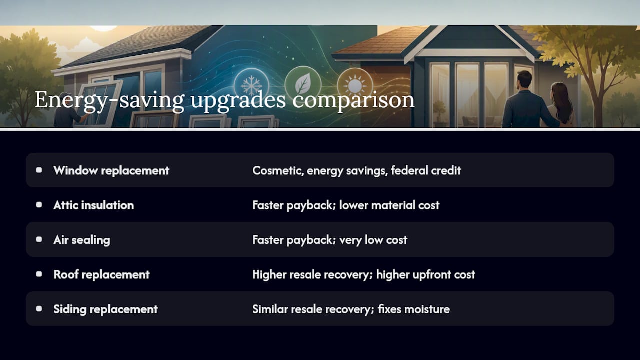 Comparison chart of home energy-saving upgrades ROI