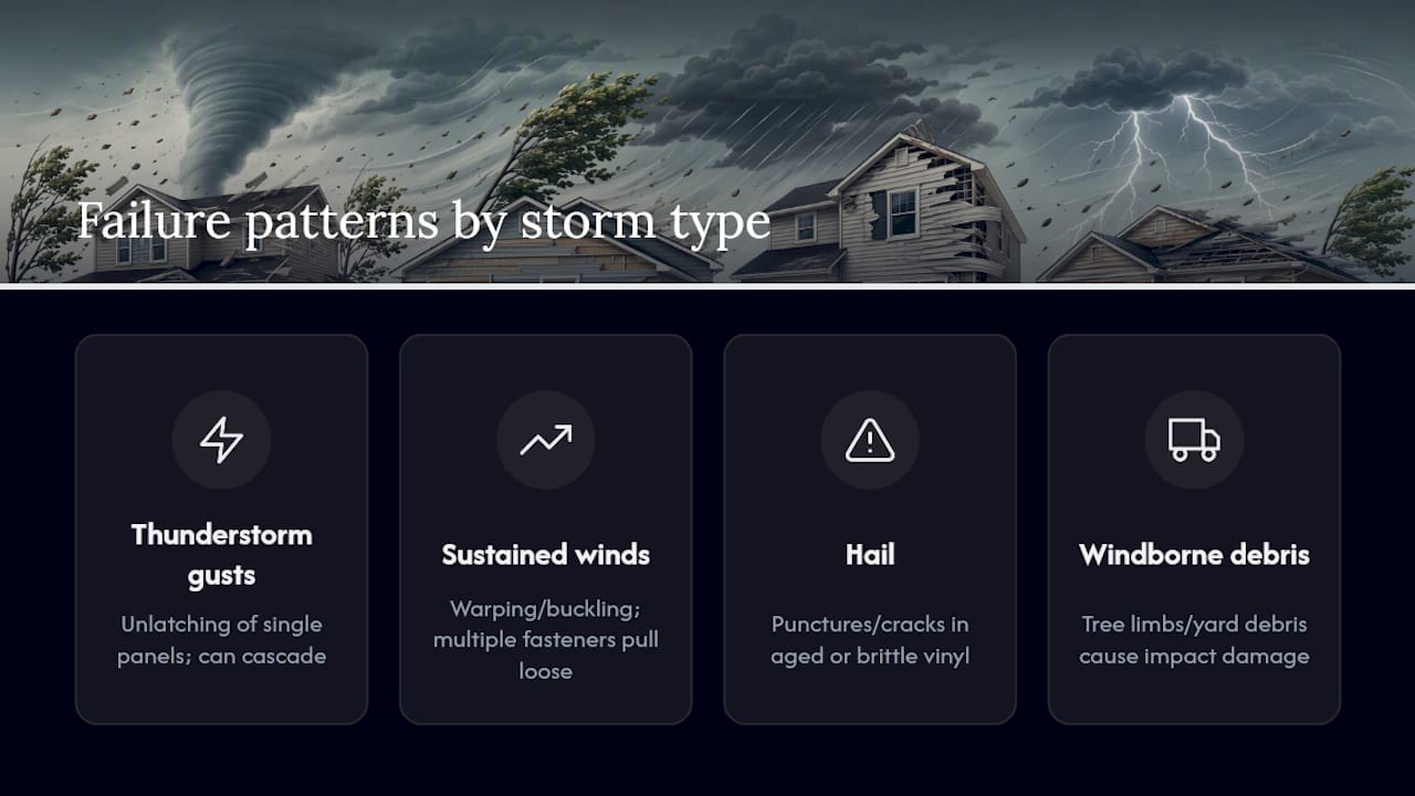 Storm types and vinyl siding failure patterns