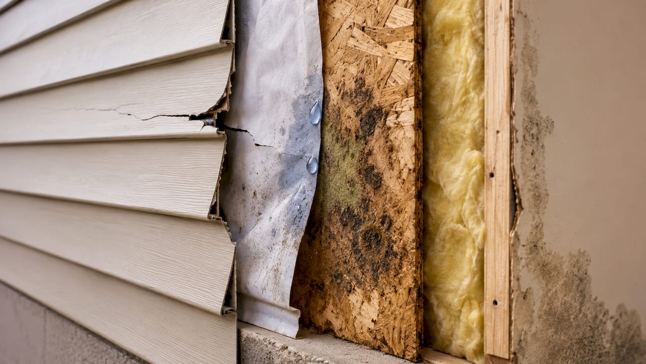 Moisture spreading behind cracked siding