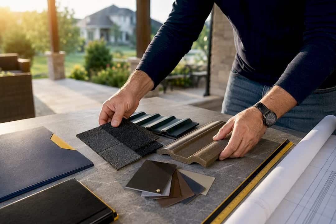 Roofing samples and application materials arranged