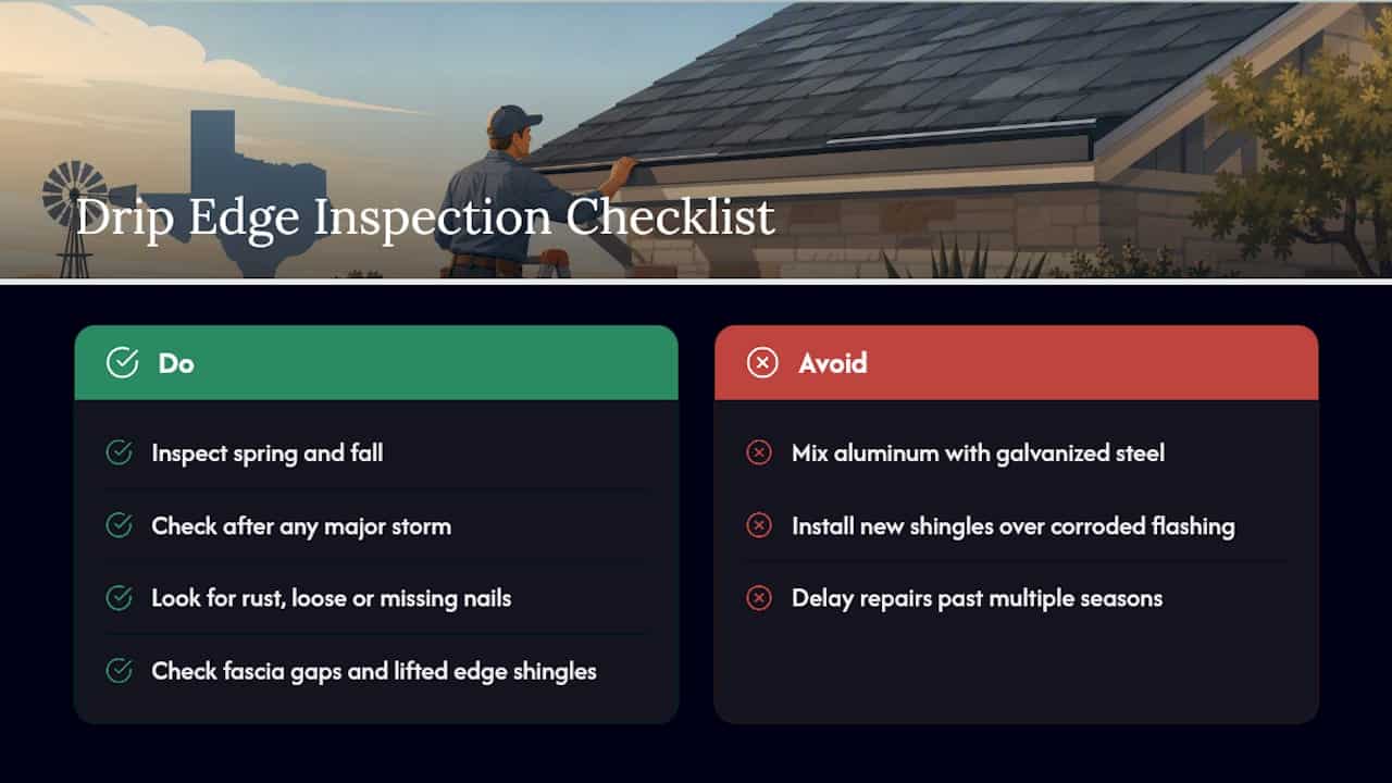 Twice-yearly drip edge inspection timeline and warning signs