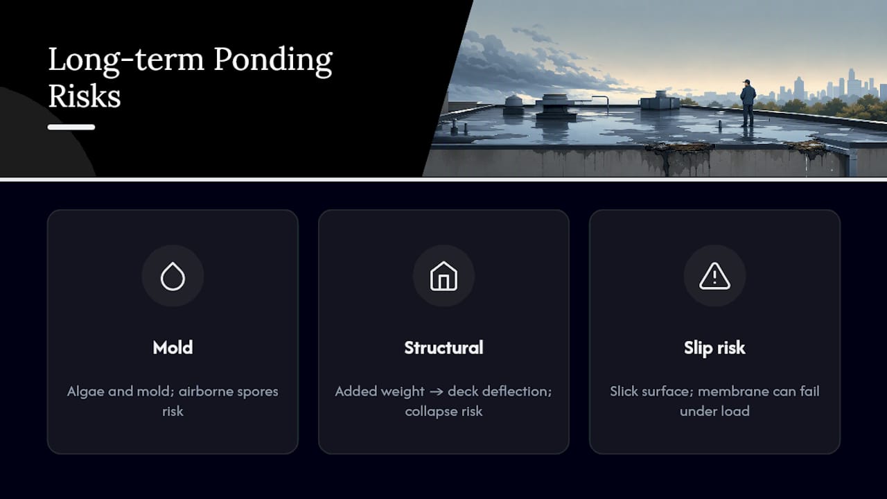 Health and Safety Risks of Long-Term Roof Ponding — overview diagram