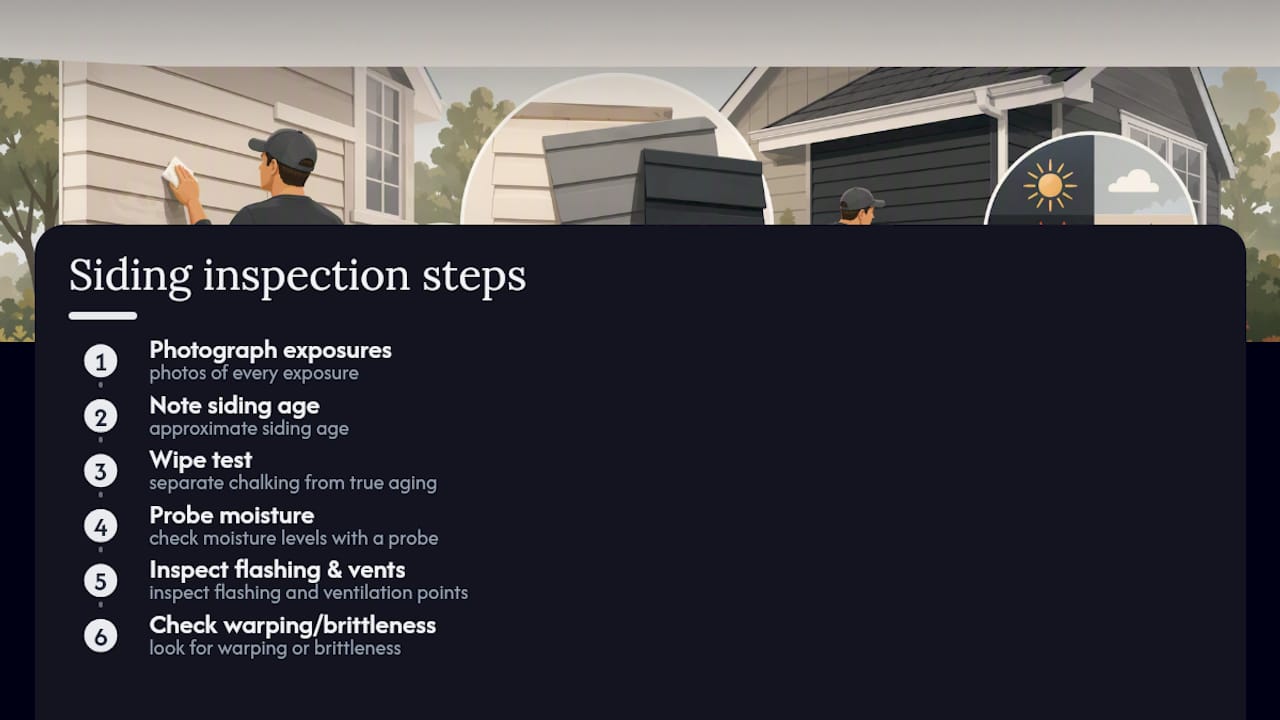 Siding inspection sequence from photos to defects